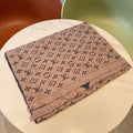 Women's Monogram Print Pashmina Scarf - Warm Beige Winter Shawl with Fringed Edges